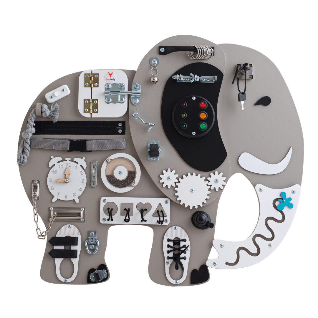 tablica manipulacyjna foxy family słon safari drewniana sensoryczna montessori